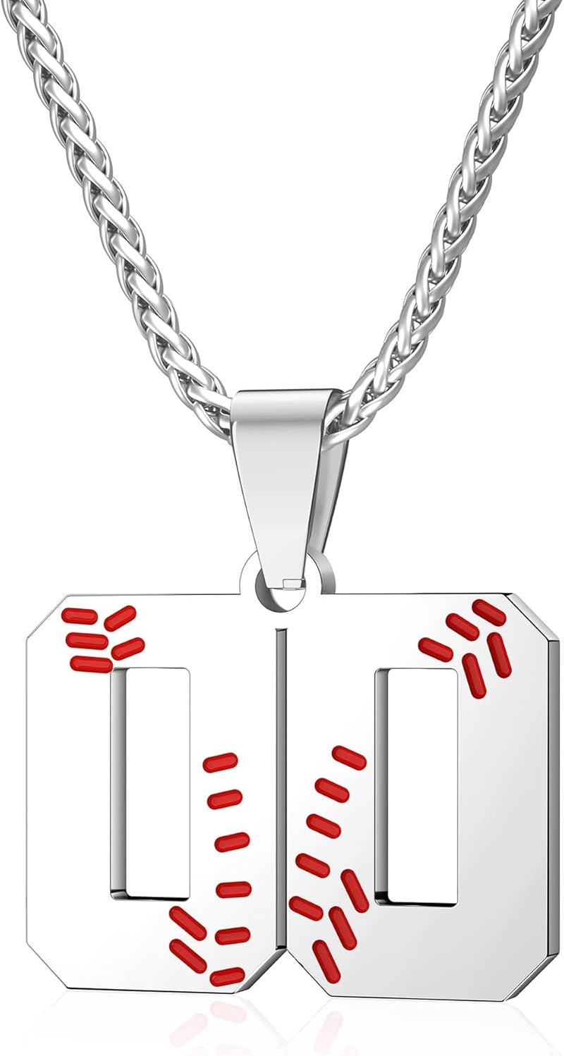 Wikavanli Personalized Baseball Jersey Number 00-99 Necklace - Stainless Steel Baseball Chain Pendant Necklace - Team Jewelry Gift for Boys, Girls, Men, Women - Image 1